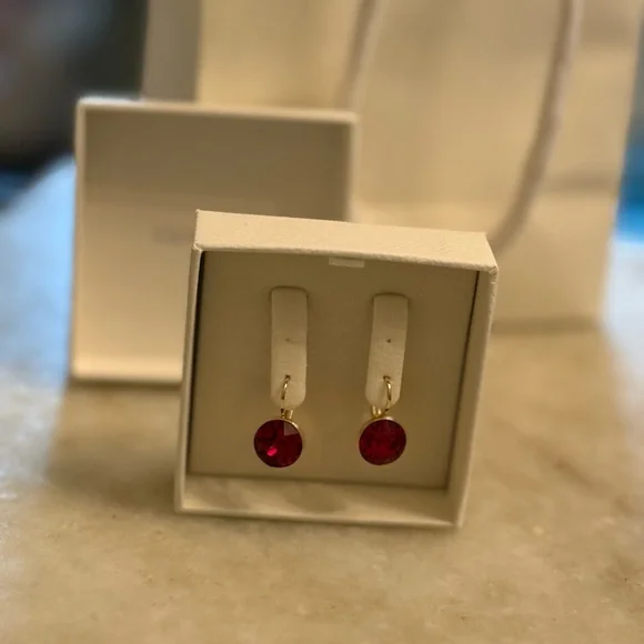 SWAROVSKI Gold Bella Drop Earrings with Deep Red Crystal NIB - Picture 5 of 6